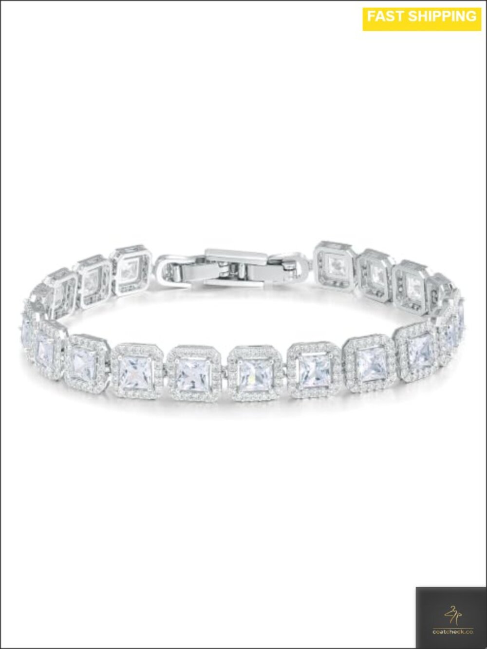Square Tennis Bracelet Cubic Zirconia 6.5 Inch Bracelet Women